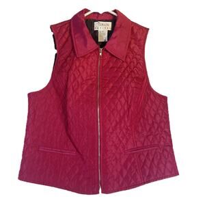 Talbots Petites Quilted Vest Woman's S Cranberry Red Full Zip Fully Lined